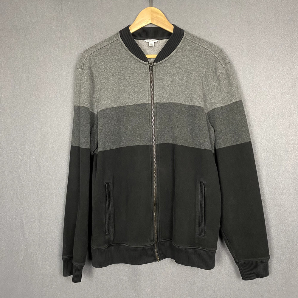 Calvin Klein Sweater Men L Gray Black Sweatshirt Minimalist Colorblock Y2k 90s